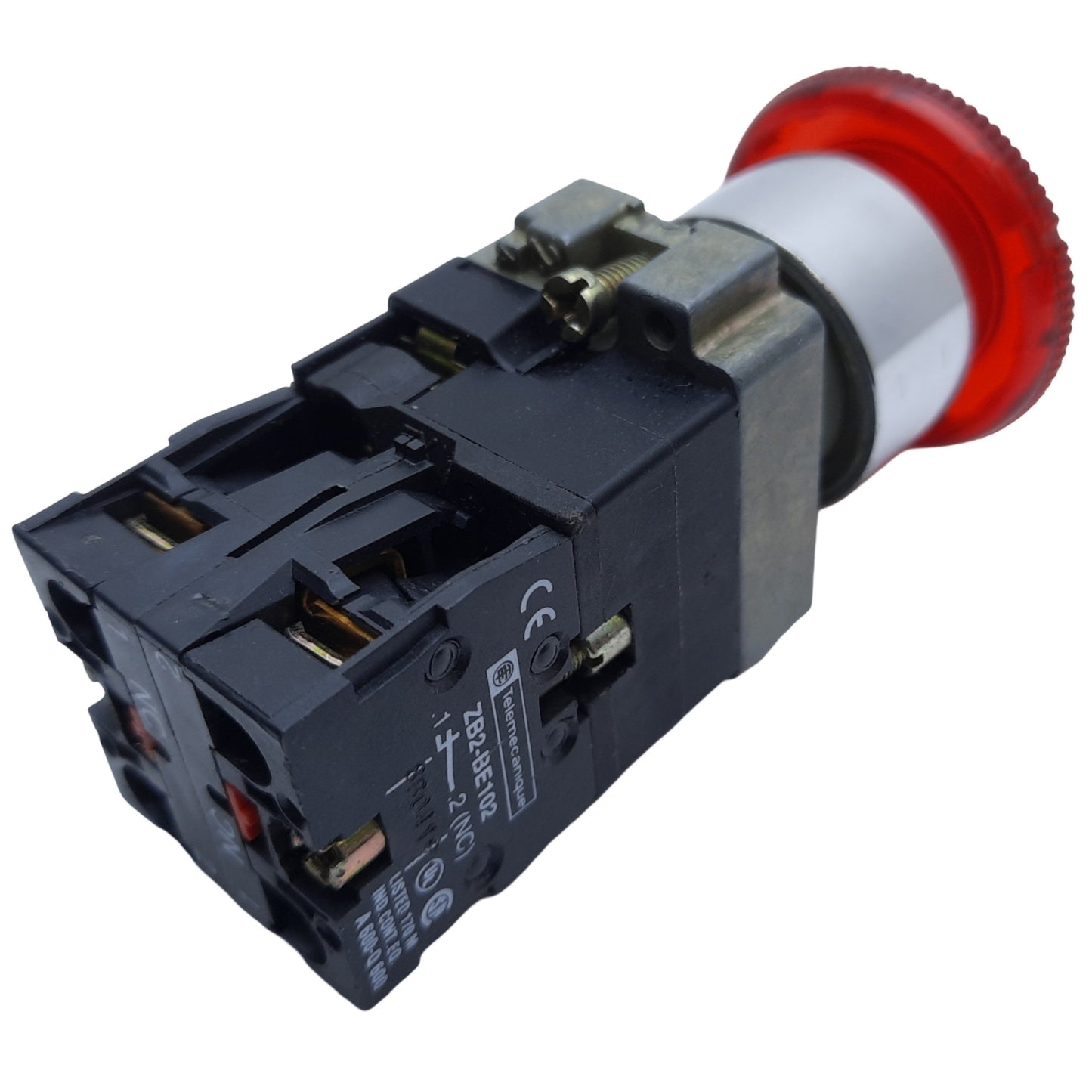 Used Schneider Electric ZB4BW643 Illuminated E-Stop Push-Pull Button 2-NC 22mm 600VAC