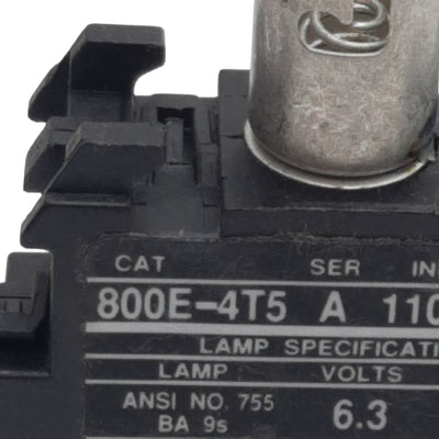 Used Allen Bradley 800E-4T5 Pushbutton Lamp Module, 110/120VAC In, 6.3V 0.9W Lamp