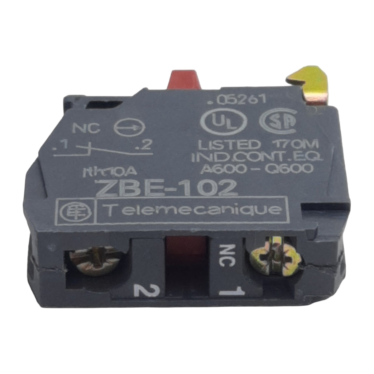 Used Lot of 2 Telemecanique ZBE-102 Pushbutton Contact Block, 1NC, 10A 600VAC, 22mm