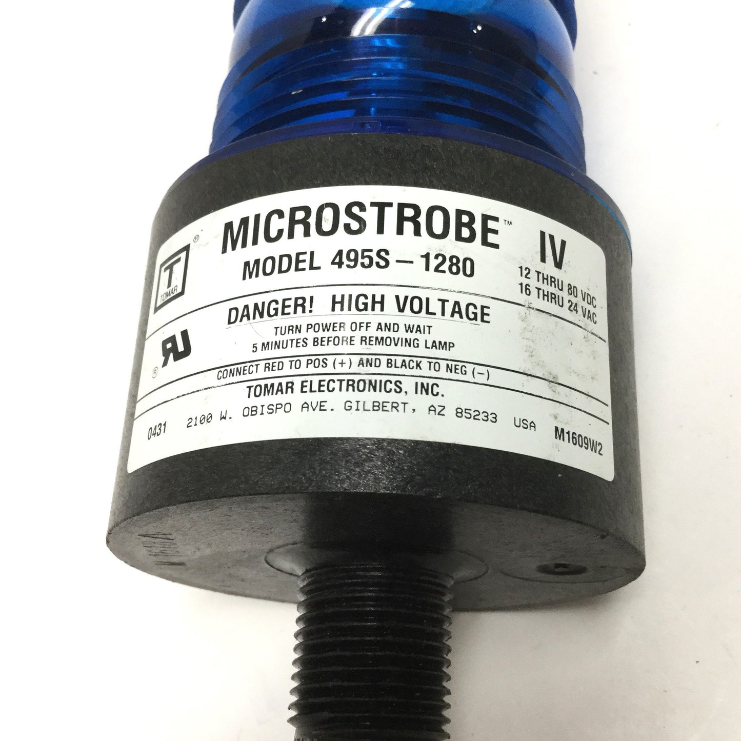 Used Tomar 495S-1280 Microstrobe IV Beacon Strobe Light, Blue Lens, 16-24VAC 12-80VDC