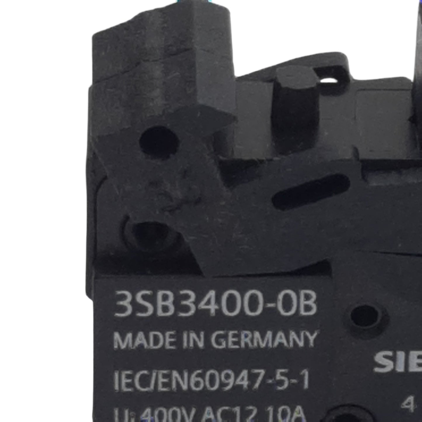 Used Siemens 3SB3400-0B Pushbutton Contact Block, 1N.O., 10A 300/400VAC, 22mm