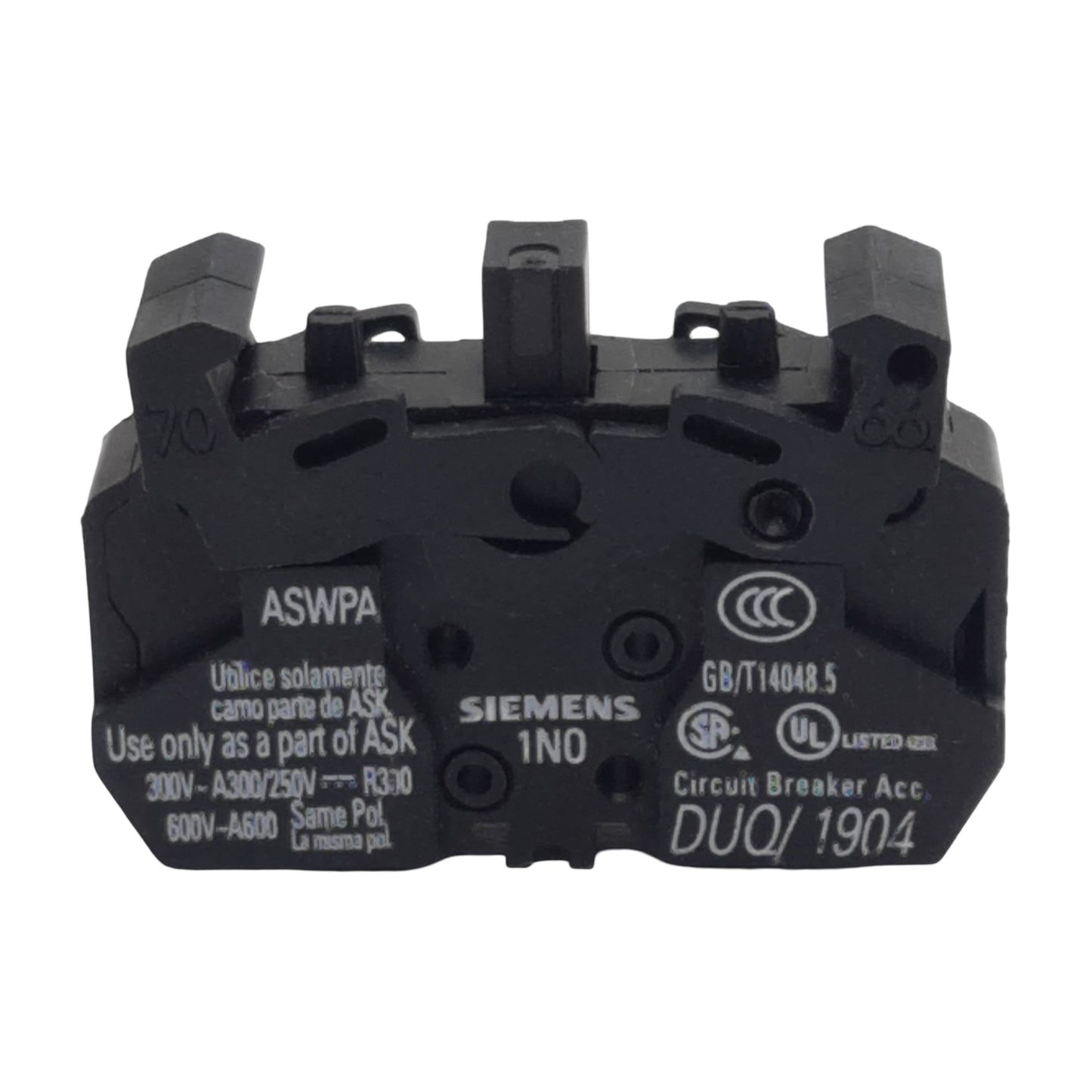 Used Siemens 3VL9800-2AJ00 Pushbutton Contact Block, 1N.O., 10A 300/400VAC, 22mm