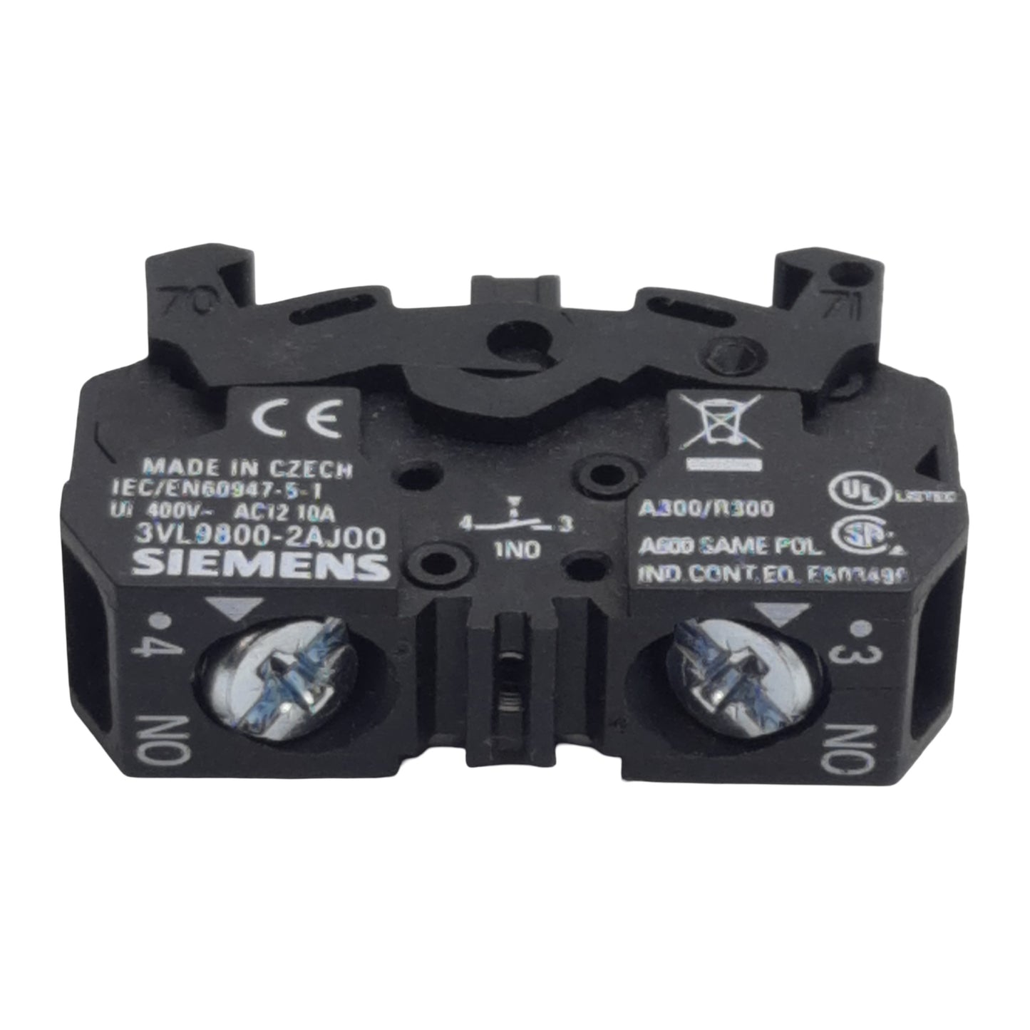 Used Siemens 3VL9800-2AJ00 Pushbutton Contact Block, 1N.O., 10A 300/400VAC, 22mm