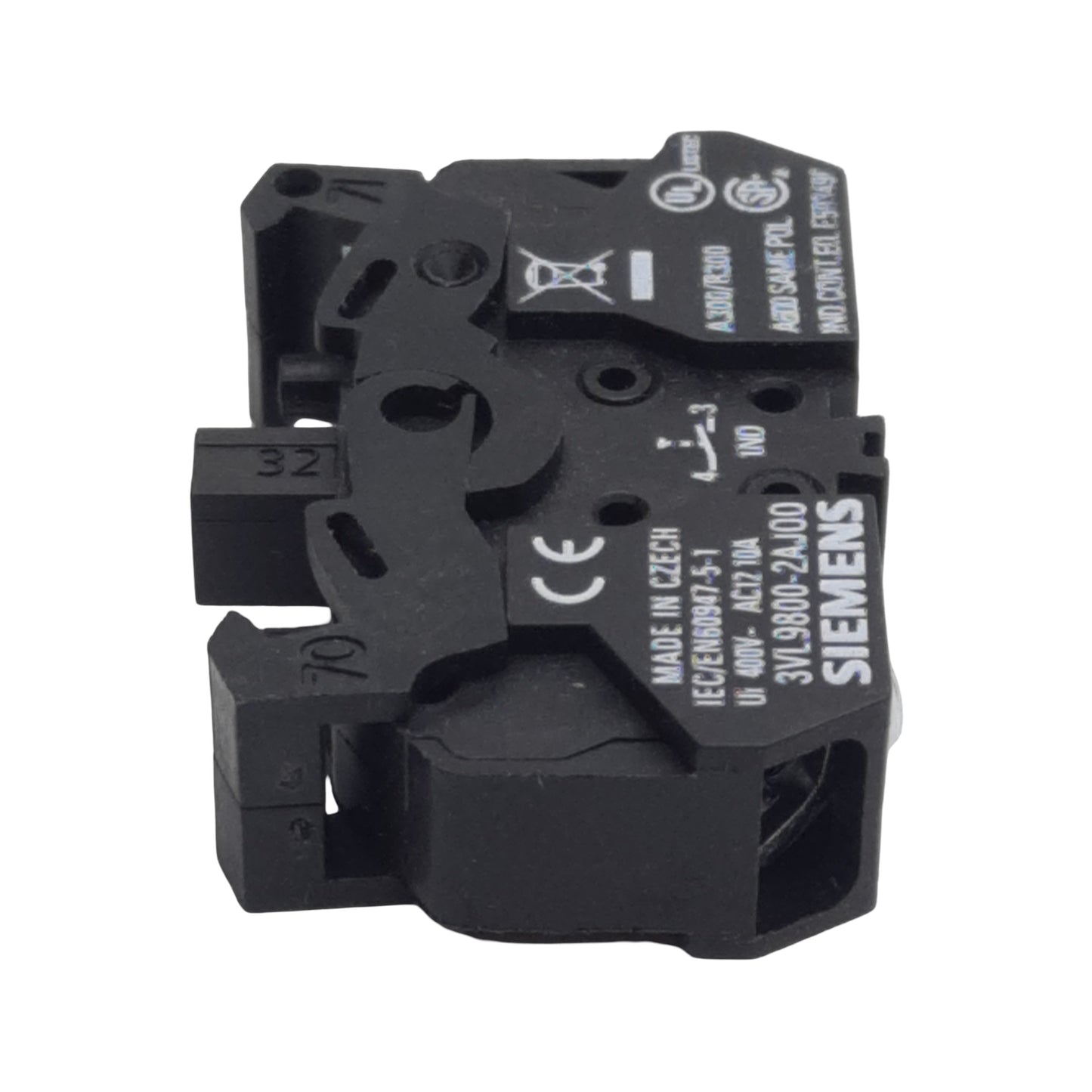 Used Siemens 3VL9800-2AJ00 Pushbutton Contact Block, 1N.O., 10A 300/400VAC, 22mm