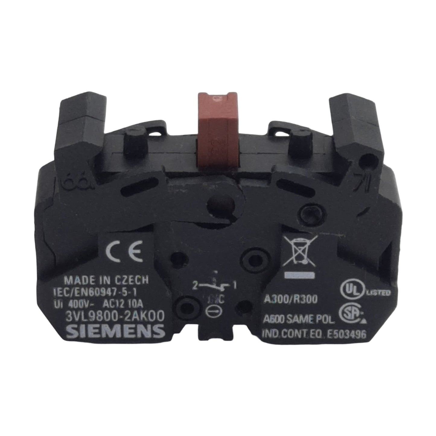 Used Siemens 3VL9800-2AK00 Pushbutton Contact Block, 1N.C., 10A 300/400VAC, 22mm