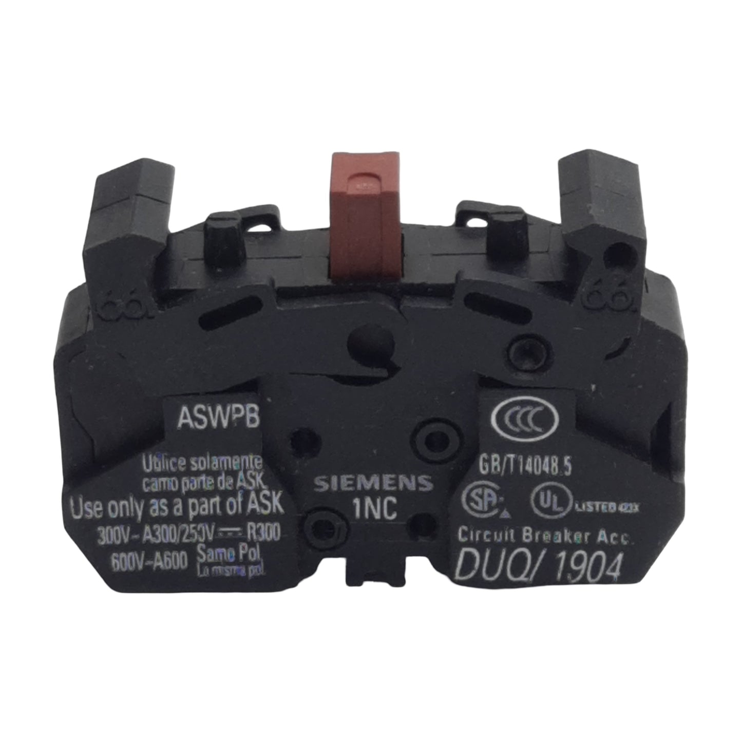 Used Siemens 3VL9800-2AK00 Pushbutton Contact Block, 1N.C., 10A 300/400VAC, 22mm
