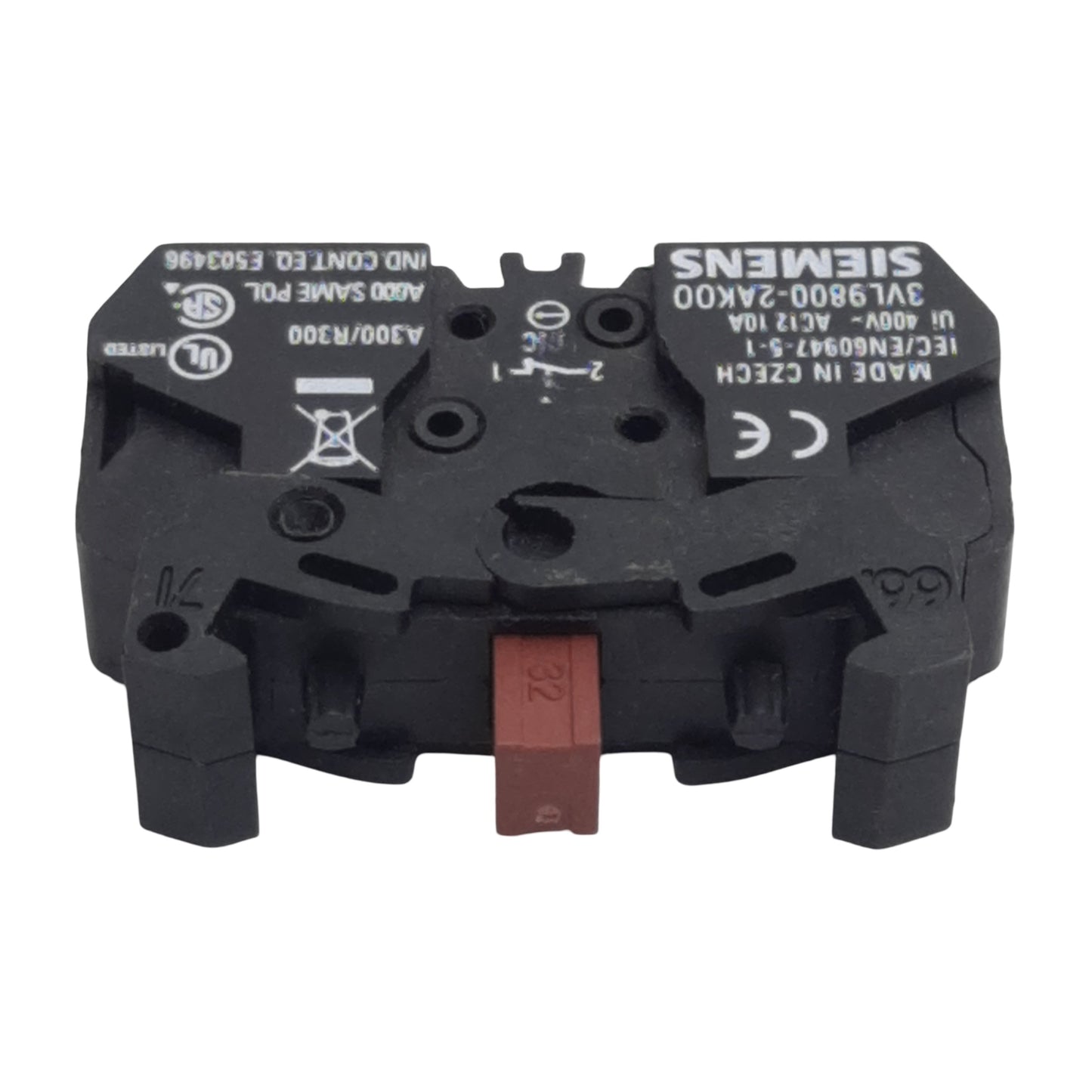 Used Siemens 3VL9800-2AK00 Pushbutton Contact Block, 1N.C., 10A 300/400VAC, 22mm