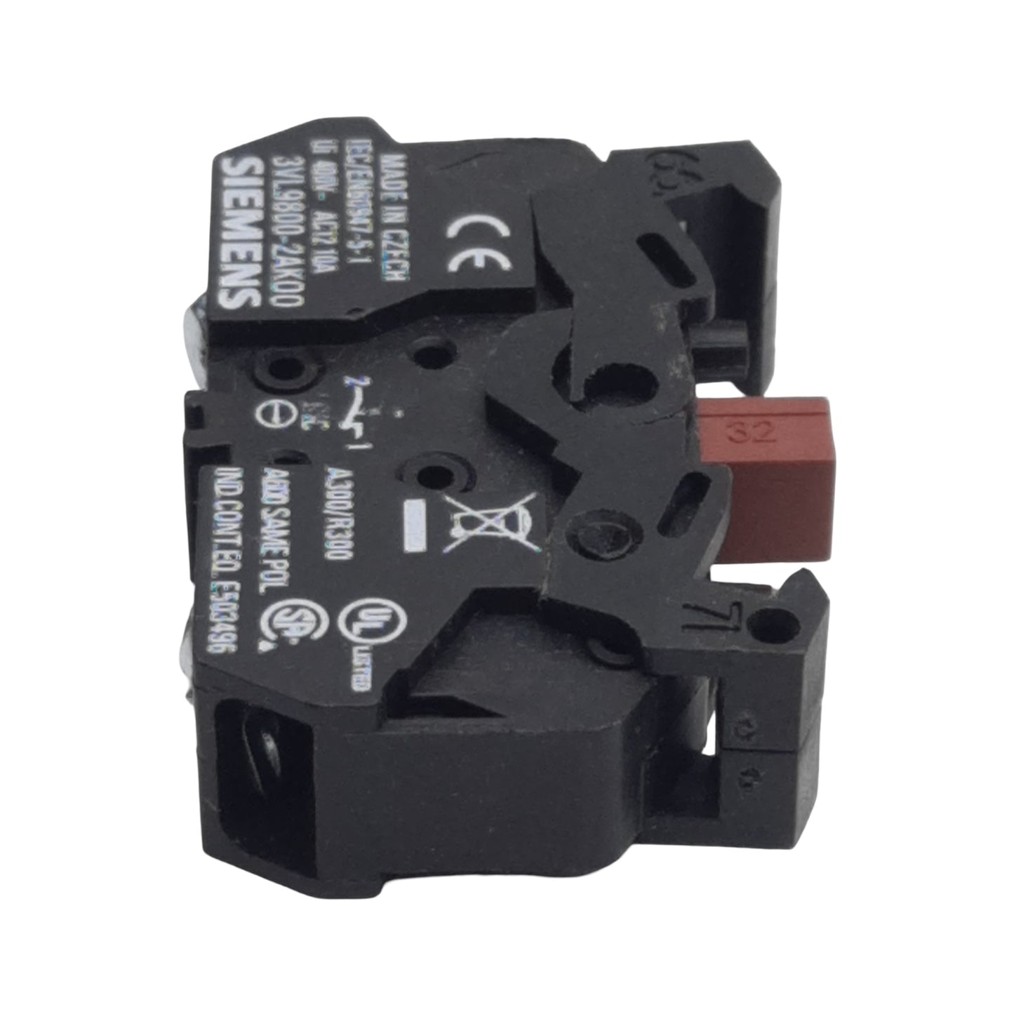 Used Siemens 3VL9800-2AK00 Pushbutton Contact Block, 1N.C., 10A 300/400VAC, 22mm