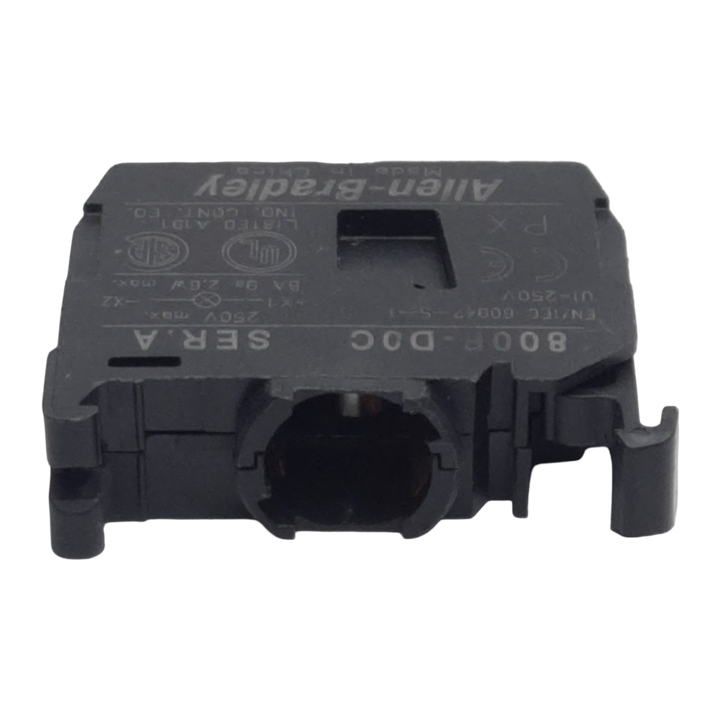 Used Allen Bradley 800F-D0C Pushbutton Lamp Module, 250VAC Max, 22mm, Latch-Mount