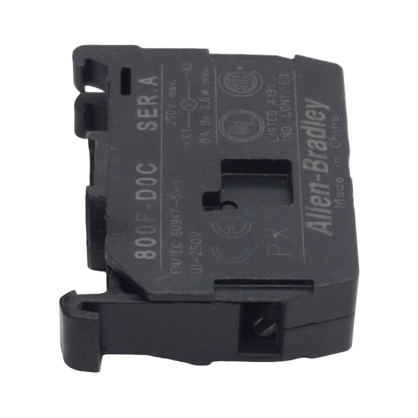 Used Allen Bradley 800F-D0C Pushbutton Lamp Module, 250VAC Max, 22mm, Latch-Mount