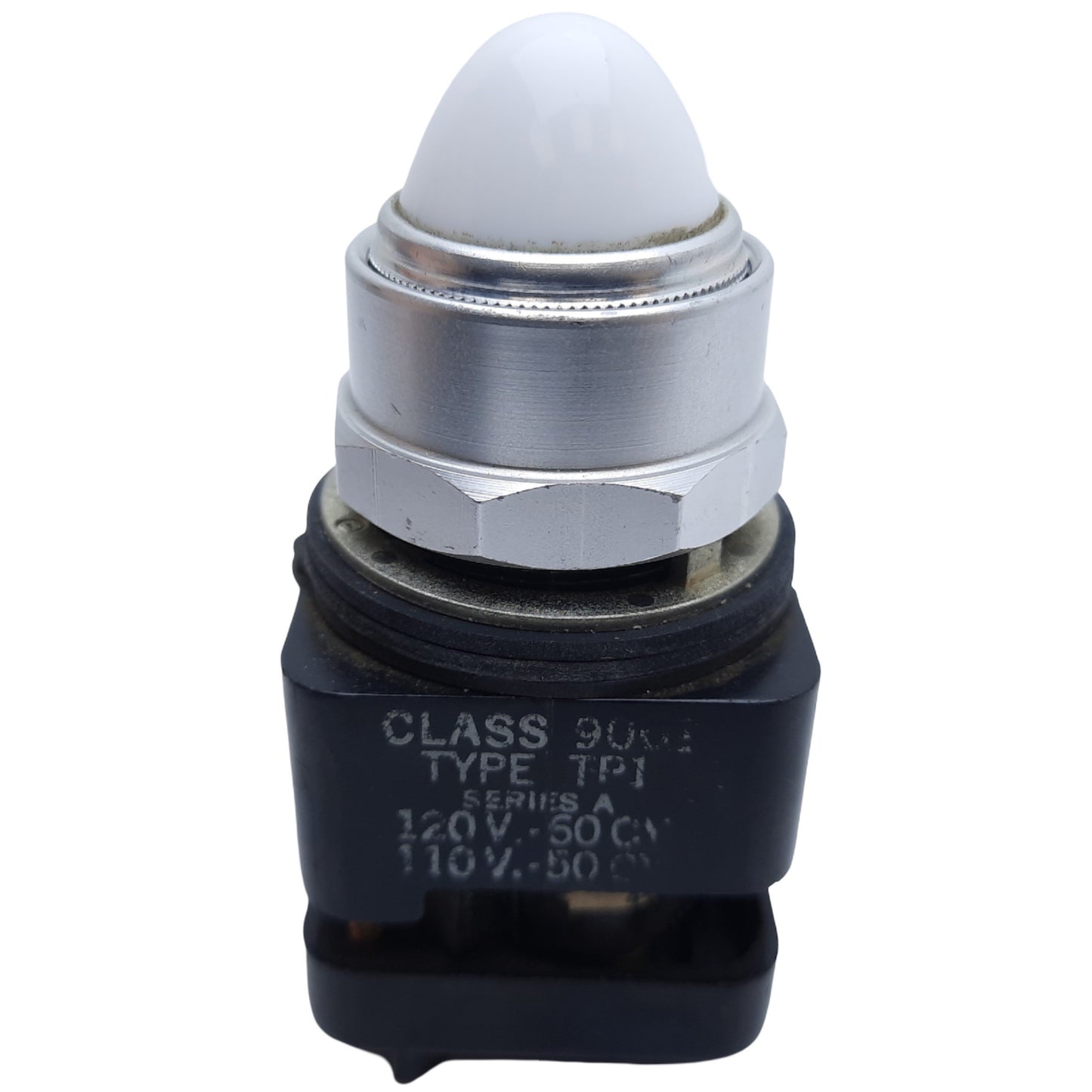 Used Square D 9001TP1 Pilot Light, White Dome, ø30mm, 50/60Hz, 110-120VAC *No Bulb*