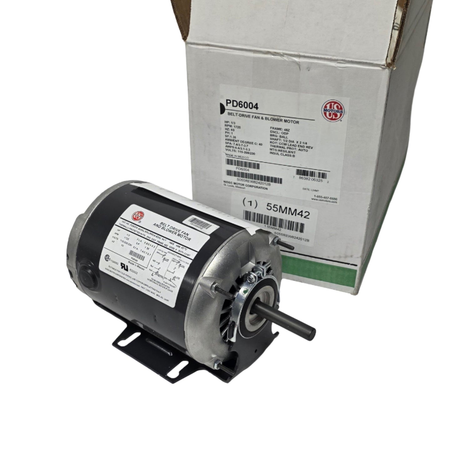 Used US Motors PD6004 Split Phase HVAC Fan Blower Motor NEMA 48 1725RPM 1/3HP 115VAC