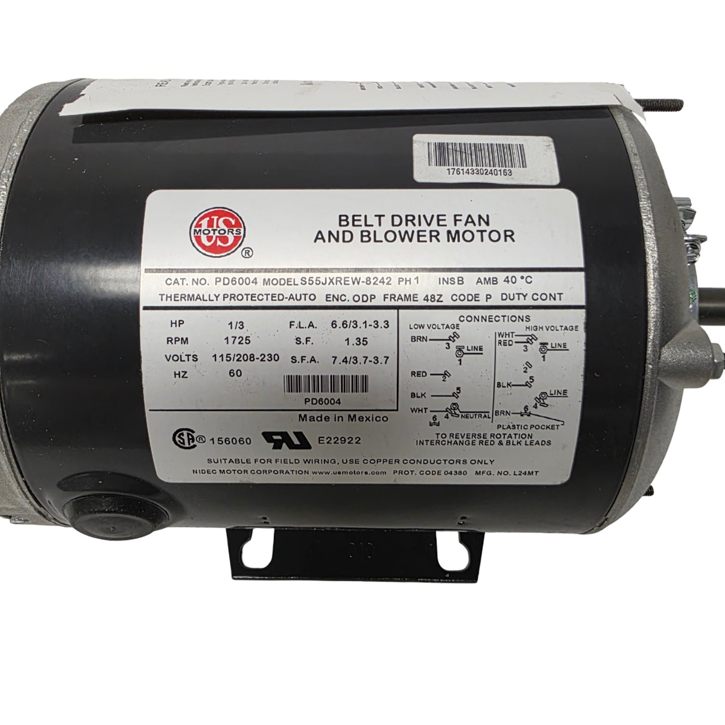 Used US Motors PD6004 Split Phase HVAC Fan Blower Motor NEMA 48 1725RPM 1/3HP 115VAC