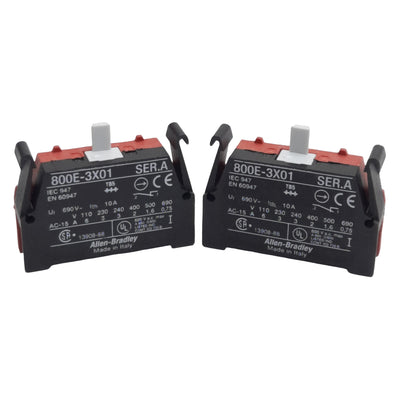 New Lot of 2 Allen Bradley 800E-3X01 Pushbutton Contact Block, 1NC, 10A 600VAC, 22mm