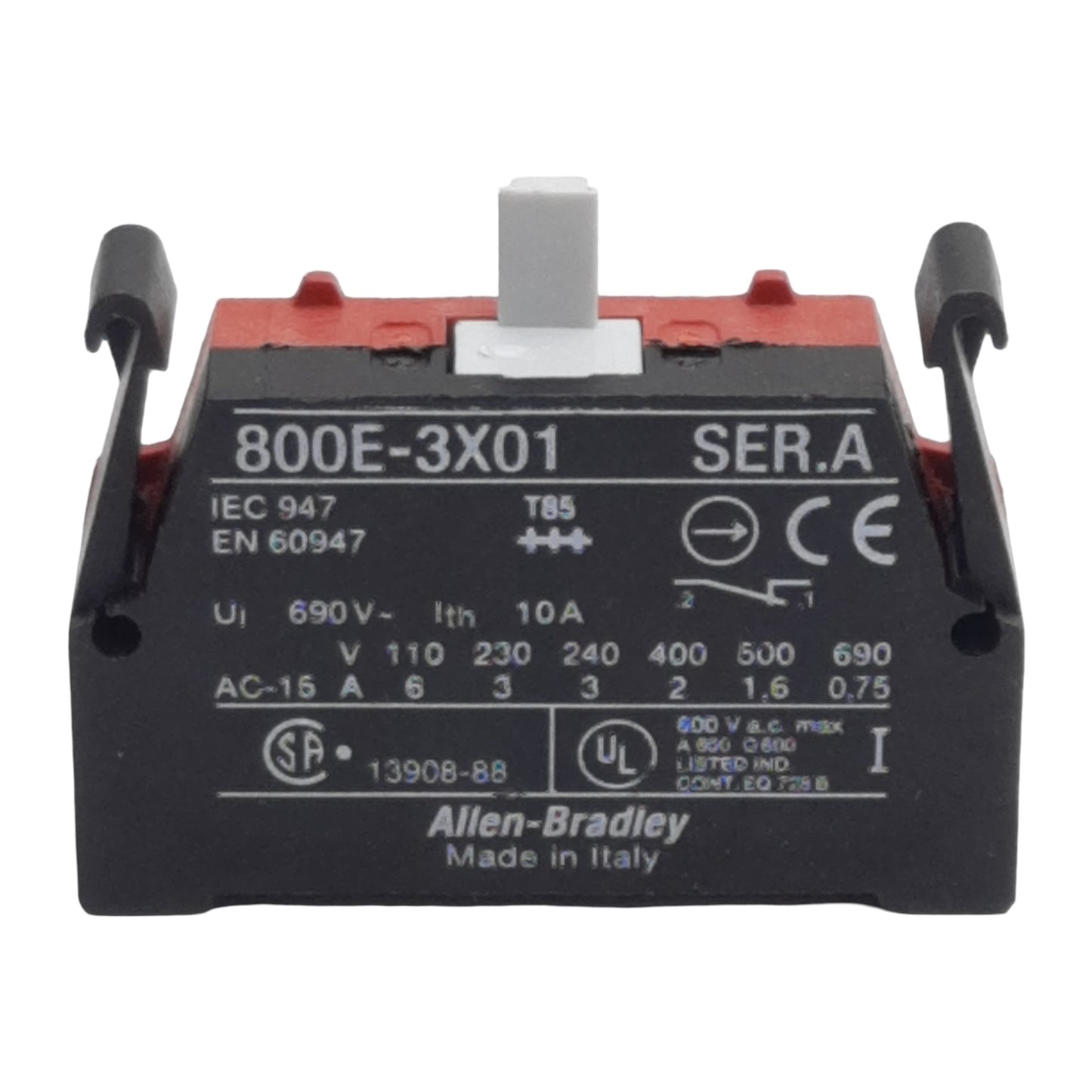 New Lot of 2 Allen Bradley 800E-3X01 Pushbutton Contact Block, 1NC, 10A 600VAC, 22mm