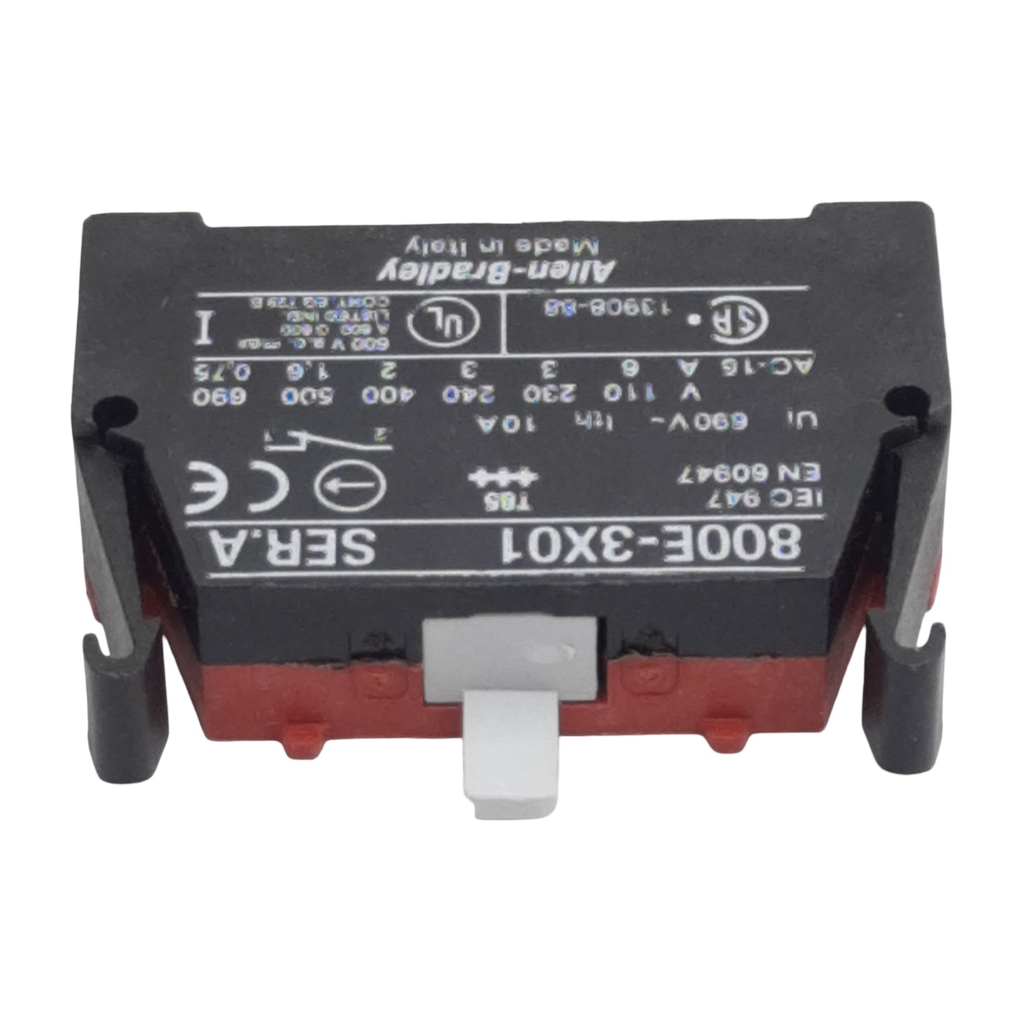 New Lot of 2 Allen Bradley 800E-3X01 Pushbutton Contact Block, 1NC, 10A 600VAC, 22mm