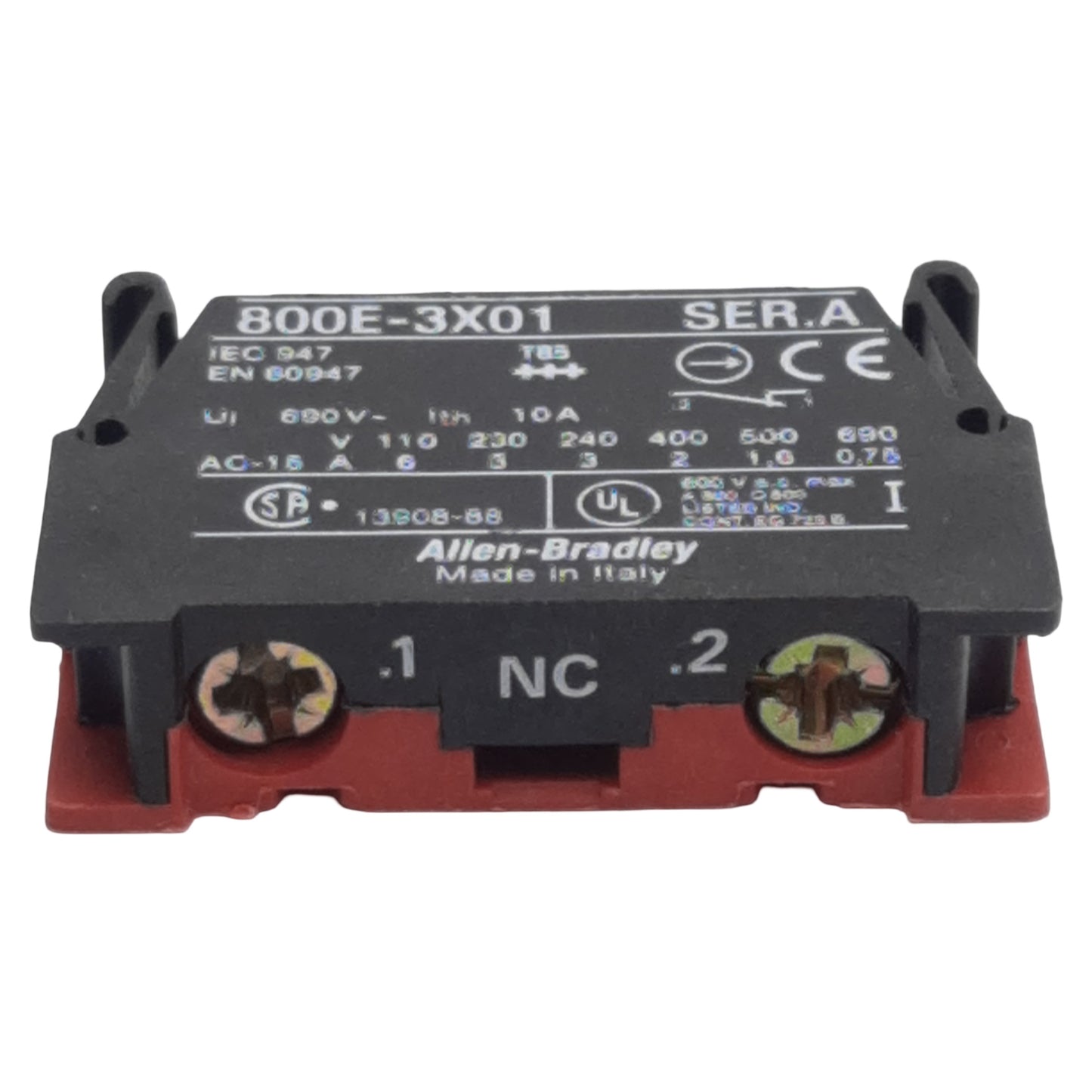 New Lot of 2 Allen Bradley 800E-3X01 Pushbutton Contact Block, 1NC, 10A 600VAC, 22mm