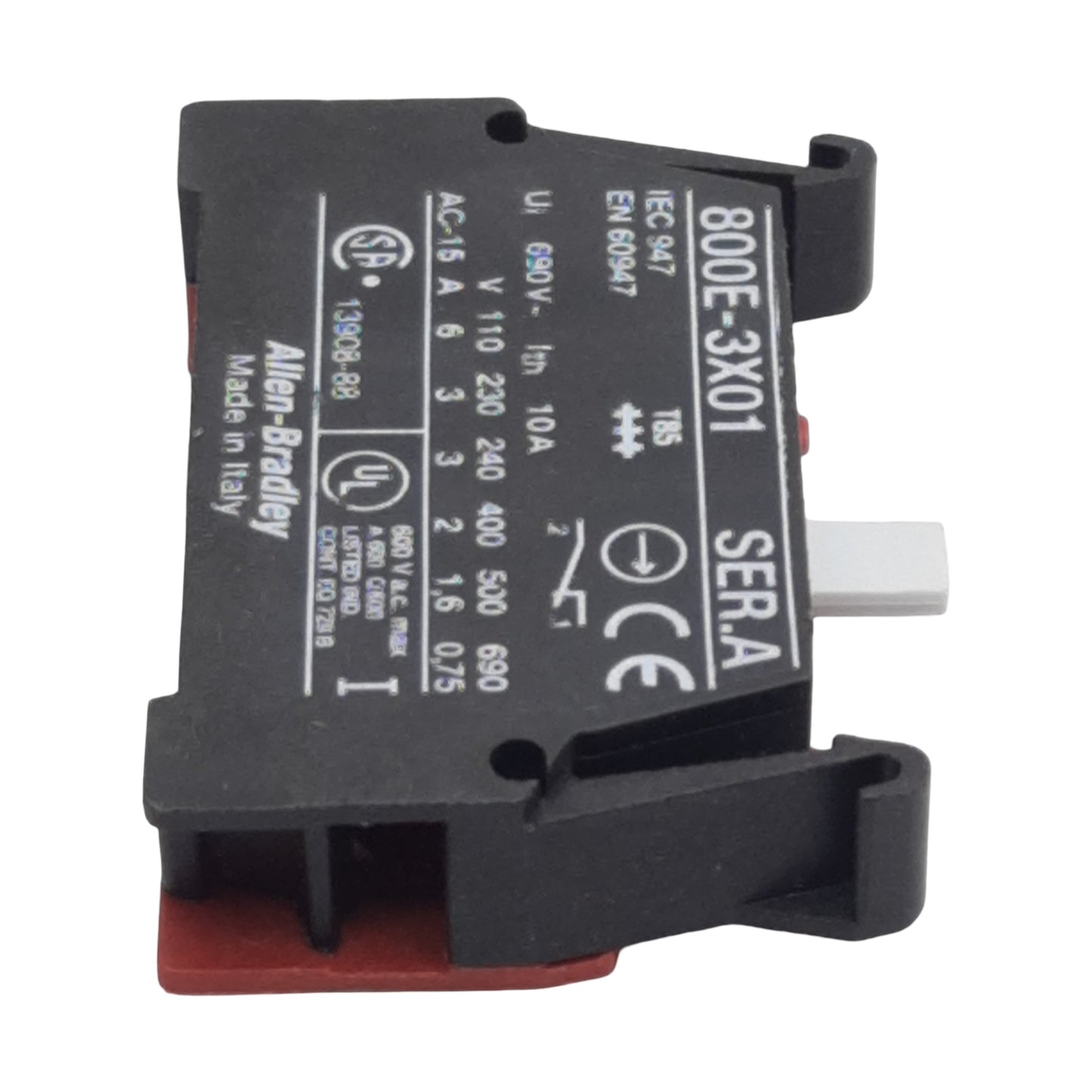 New Lot of 2 Allen Bradley 800E-3X01 Pushbutton Contact Block, 1NC, 10A 600VAC, 22mm