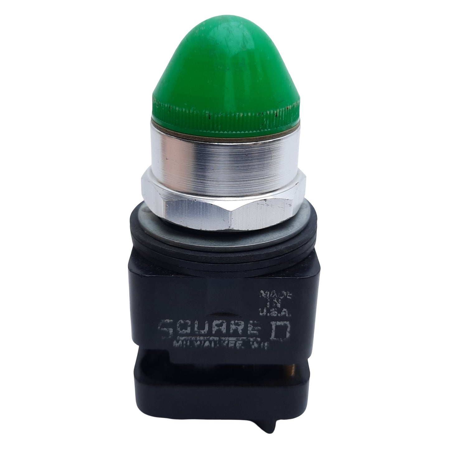 Used Square D 9001TP1 Pilot Light, Green Dome, ø30mm, 50/60Hz, 110-120VAC *No Bulb*