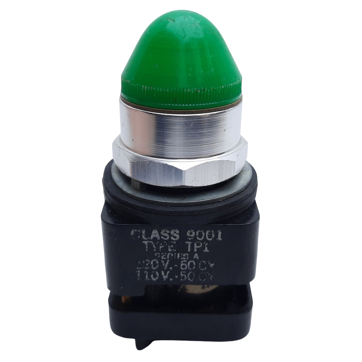Used Square D 9001TP1 Pilot Light, Green Dome, ø30mm, 50/60Hz, 110-120VAC *No Bulb*
