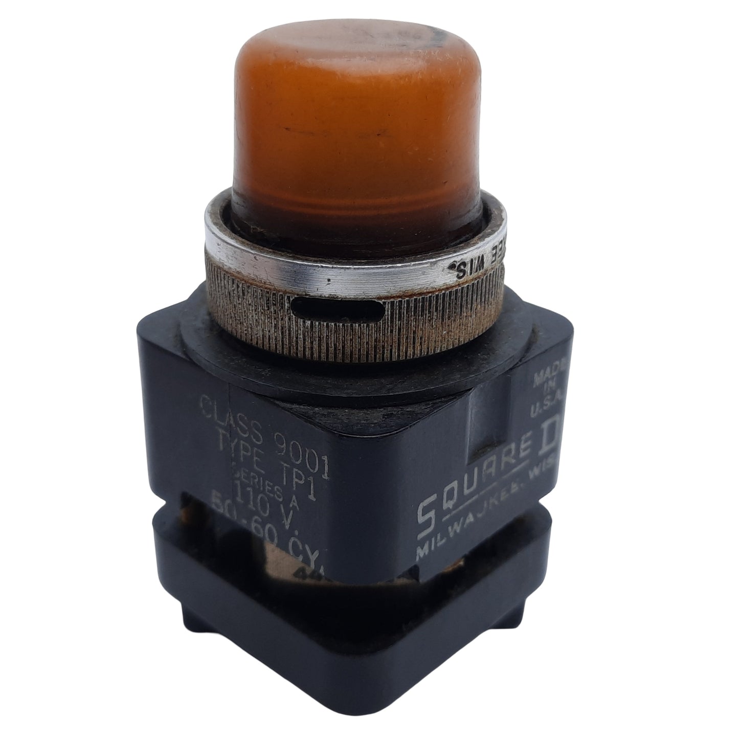 Used Square D 9001TP1 Pilot Light, Amber, ø30mm, 50/60Hz, 110-120VAC *No Bulb*