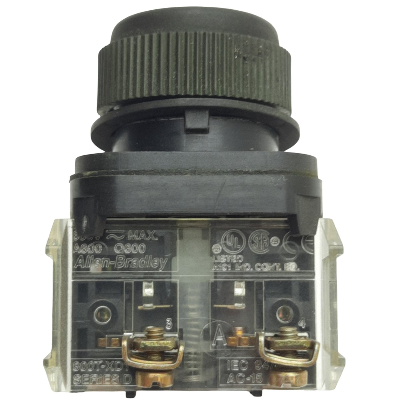 Used Allen Bradley 800H-R2D1 Black Booted Push Button ø30mm, 1NO, 600VAC 10A