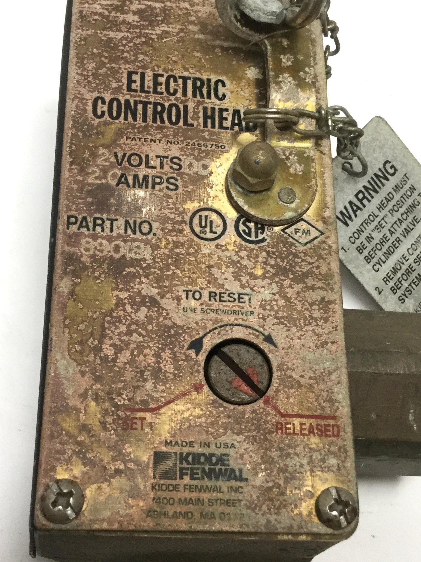 Used Kidde Fenwal 890181 Electric/Manual Solenoid Valve Control Head 24VDC 2A
