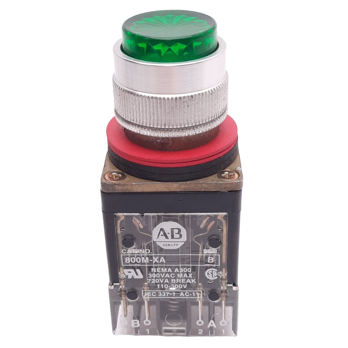 New – Open box Allen Bradley 800MR-QB24G Green Illuminated Pushbutton, 22mm, 2NO 1NC, 24V Lamp