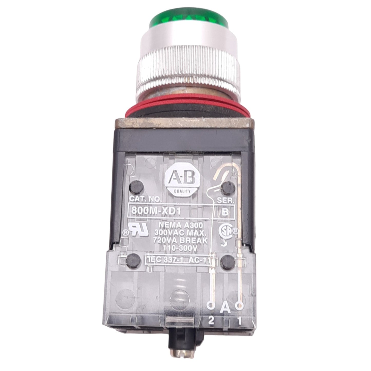 New – Open box Allen Bradley 800MR-QB24G Green Illuminated Pushbutton, 22mm, 2NO 1NC, 24V Lamp