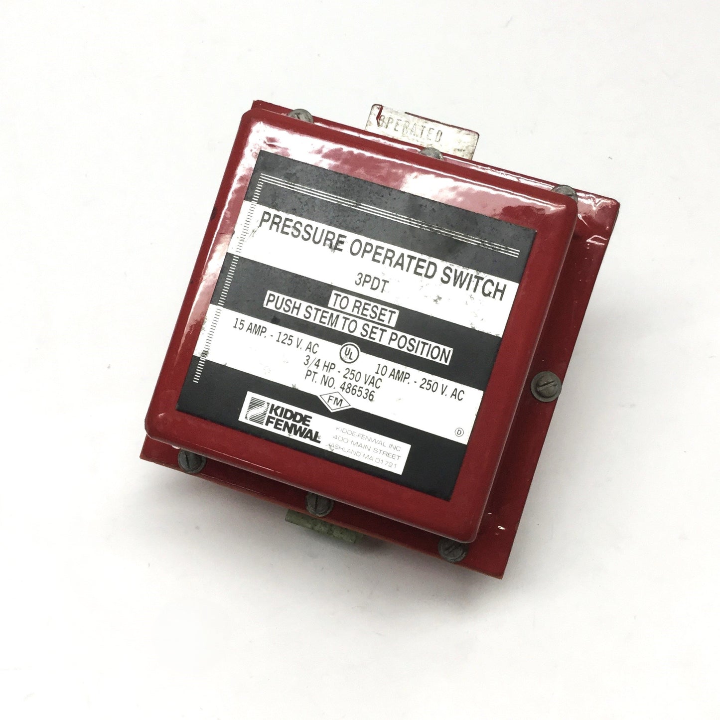 Used Kidde Fenwal 81-486536-000 Pressure Operated Switch 3/4HP 125/250VAC 15A/10A