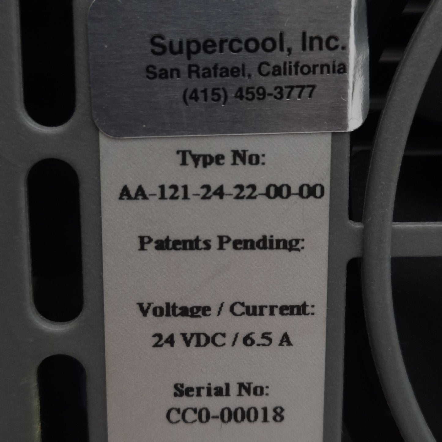 Used Supercool AA-121-24-22-00-00 Air to Air Cooler/Heatsink 6.5A 24VDC, 120W