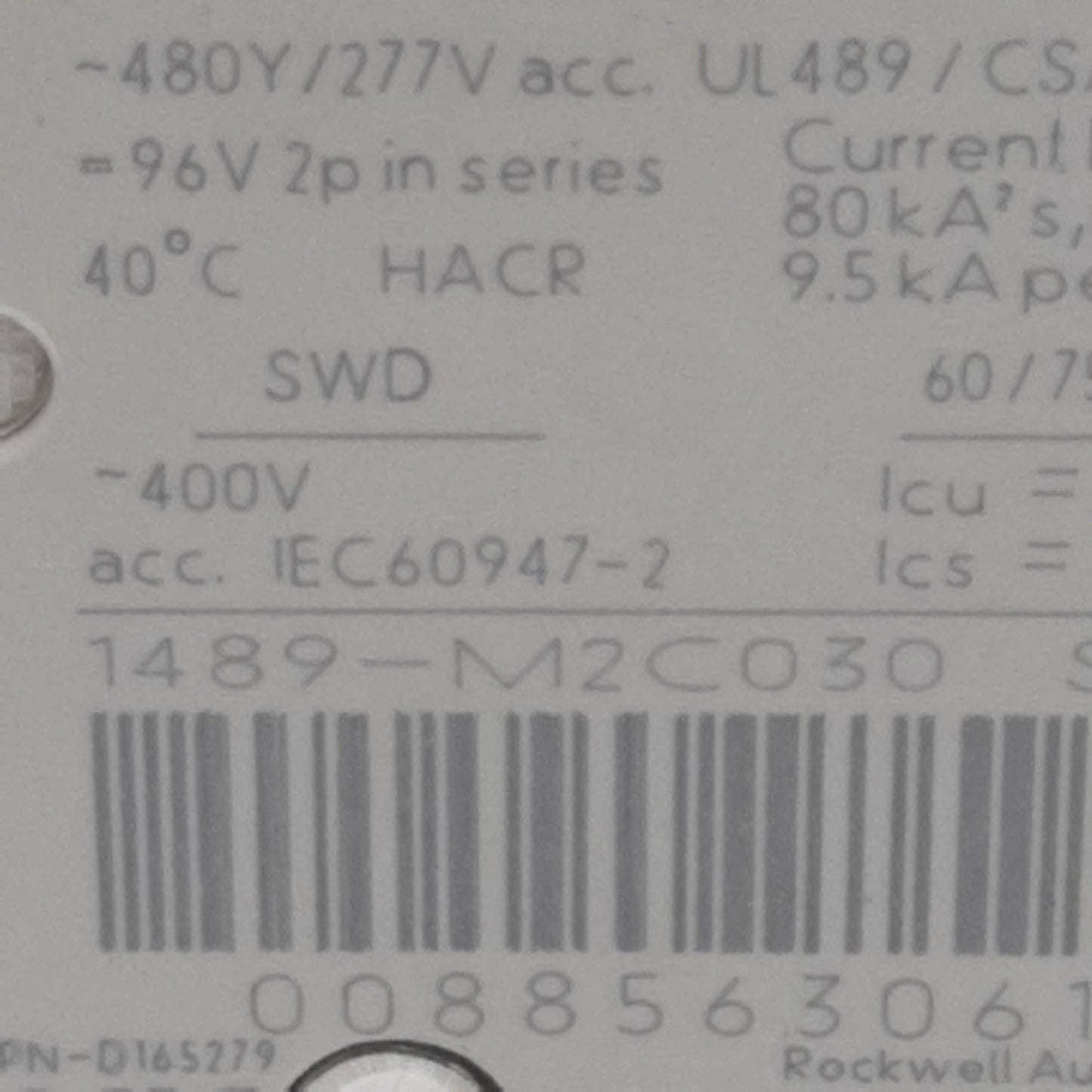 Used Allen Bradley 1489-M2C030 Circuit Breaker 2-Pole, 3A 480Y/277VAC 96VDC, DIN Rail