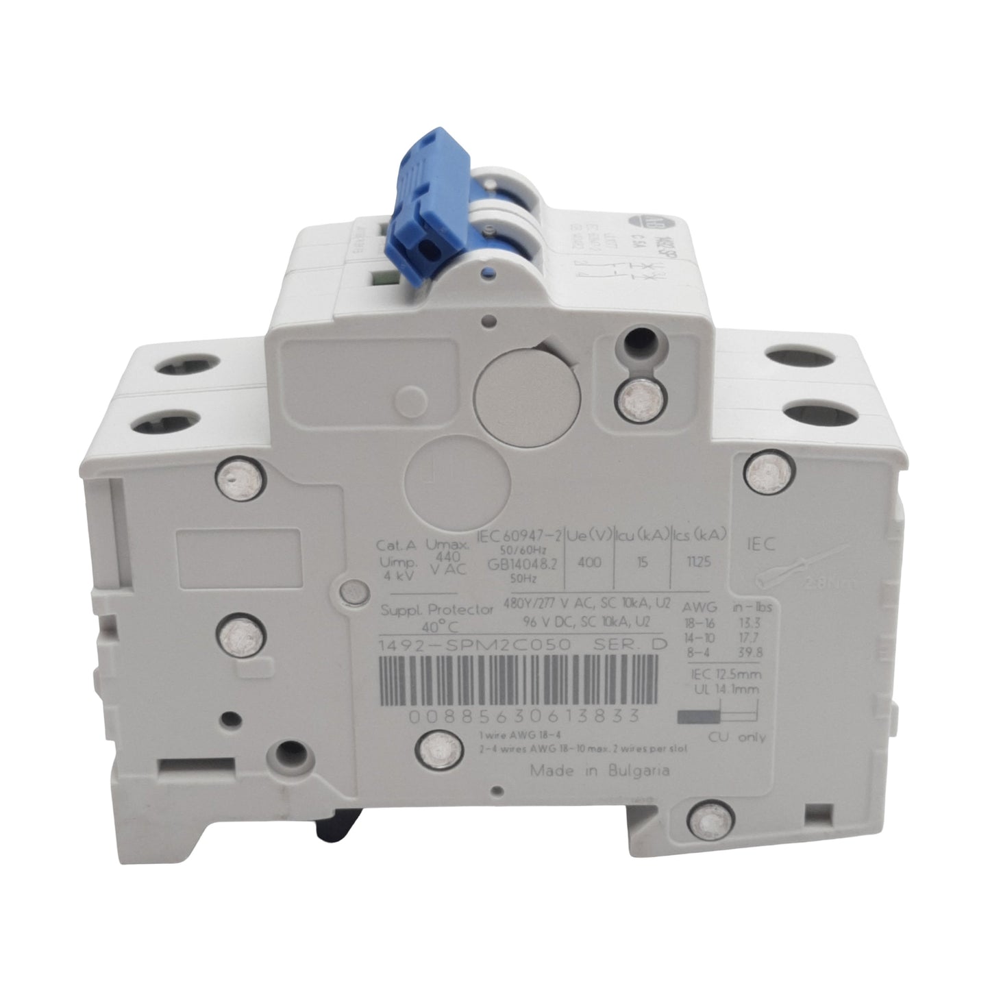 Used Allen Bradley 1492-SPM2C050 Circuit Breaker, 2-Pole, 5A 480Y/277VAC 96VDC