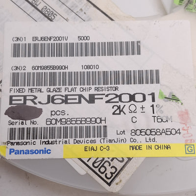 New Lot of 3750 Panasonic ERJ-6ENF2001V General Purpose Chip Resistor, 2kΩ, 1/8W
