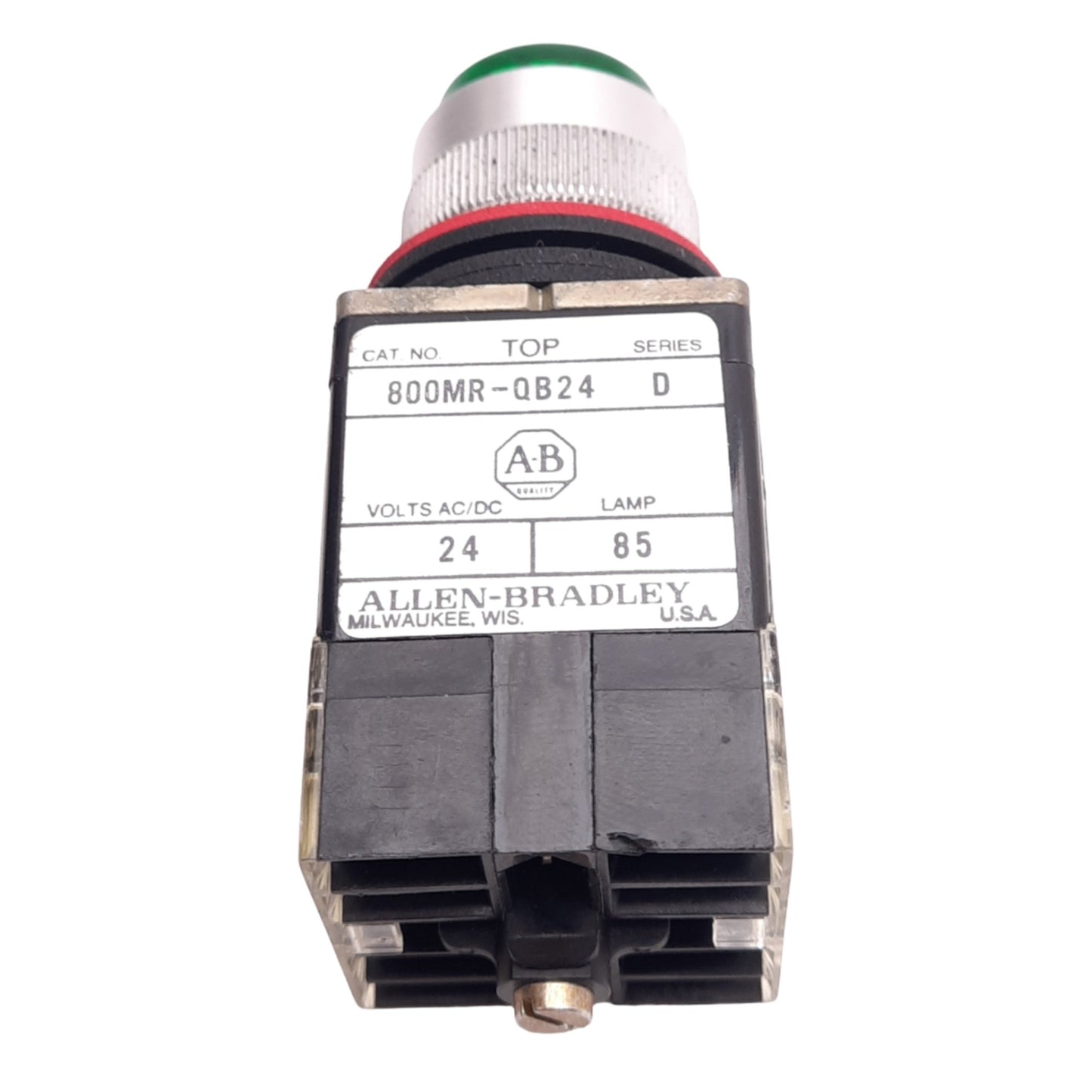 Used Allen Bradley 800MR-QB24G Green Illuminated Pushbutton, 22mm, 2NO 1NC, 300V Max