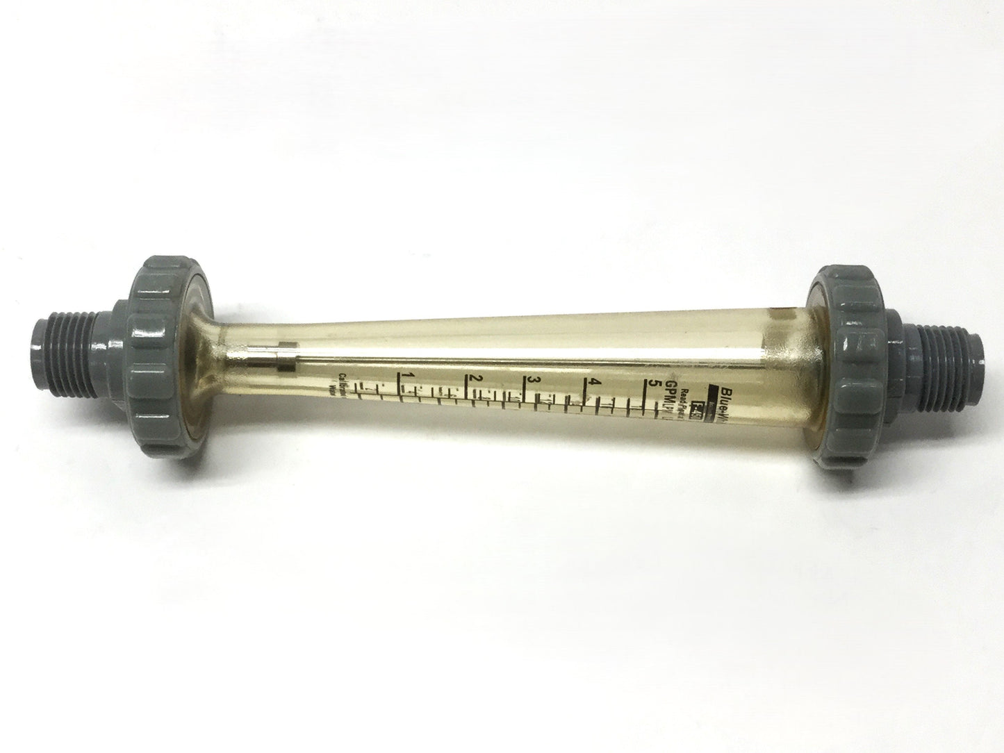Used Blue-White F-45500L-8 Inline Flow Meter, 0-5GPM / 0-20LPM, 1/2" NPT, 8-7/8" Long