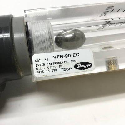 Used Dwyer VFB-90-EC Visi-Float Inline Air Flow Meter 0.3-3.0 SCFM, 1-1/4" NPT PVC