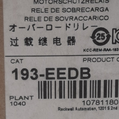 New Allen Bradley 193-EEDB Overload Relay 3-Pole, 3.2-16A, 600V, 1NO/1NC, 10-30 Trip