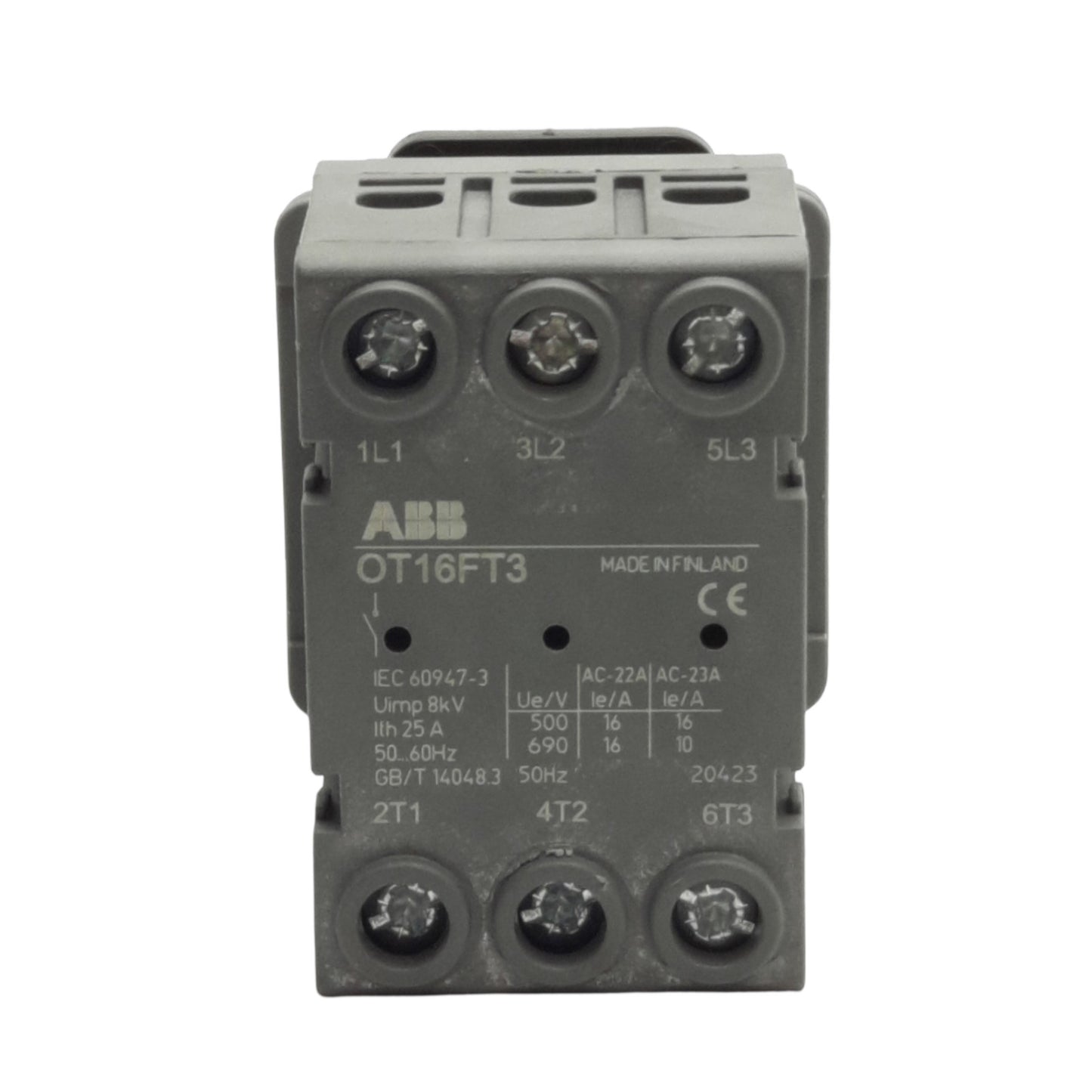 Used ABB OT16FT3 Non Fused Disconnect Module, 3-Pole, 750VAC Max, 16A Contact