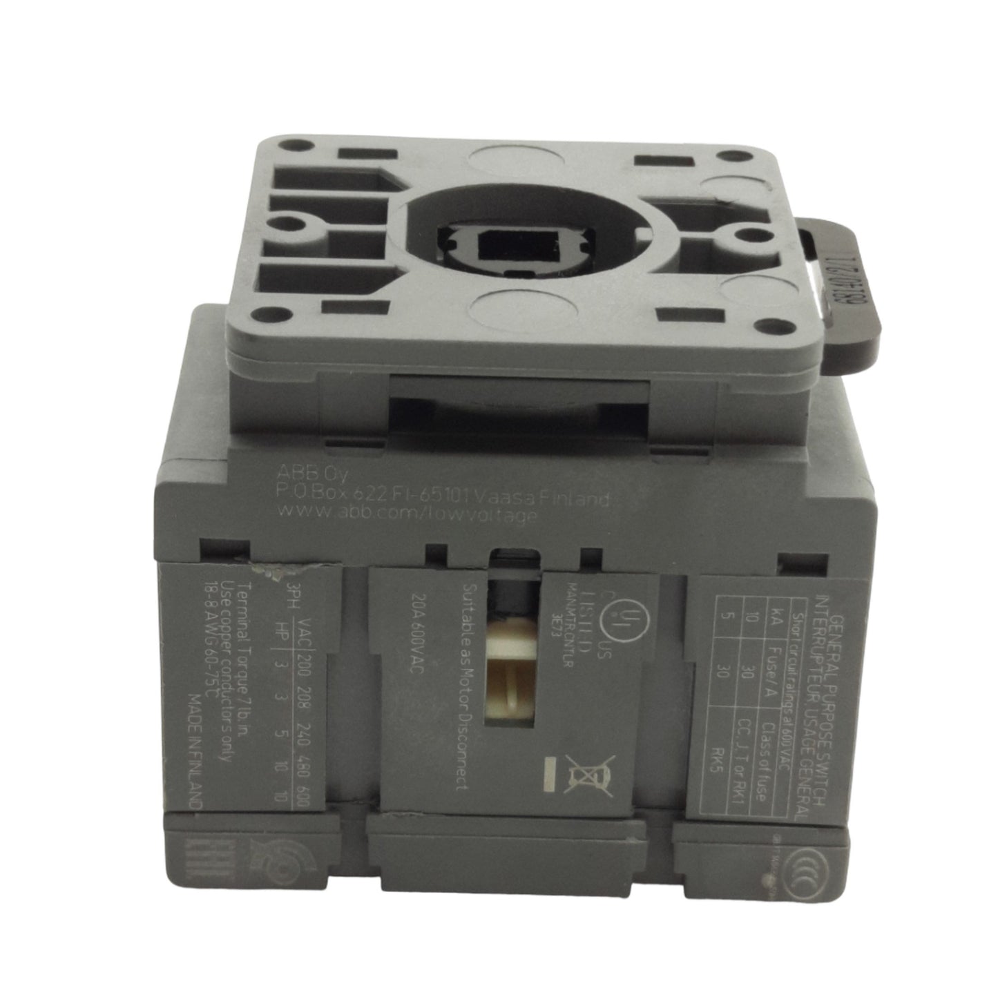 Used ABB OT16FT3 Non Fused Disconnect Module, 3-Pole, 750VAC Max, 16A Contact