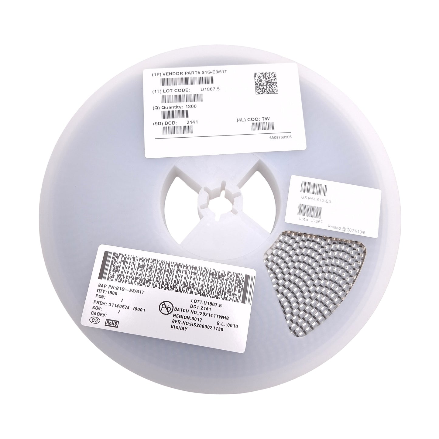 New Lot of 1800 Vishay S1G-E3/61T Surface Mount Glass Passivated Rectifier, 400V 1A