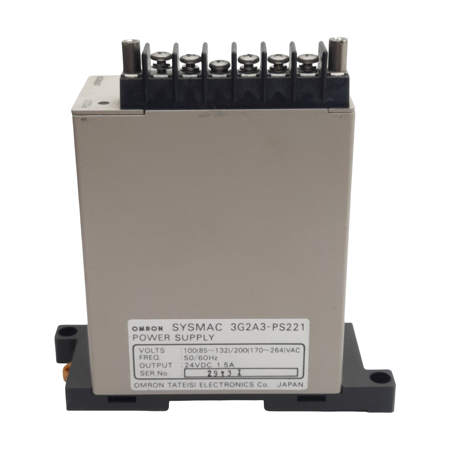 Used Omron 3G2A3-PS221 Sysmac Power Supply, 100/200VAC In, 1.5A 24VDC Out, DIN Rail