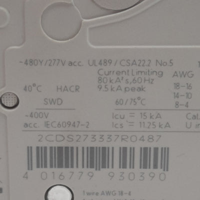 Used ABB SU203M-K20 Miniature Circuit Breaker, 3-Pole, 20A 400VAC, DIN Rail