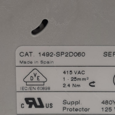 Used Allen Bradley 1492-SP2D060 Circuit Breaker, 2-Pole, 6A 415VAC, DIN Rail