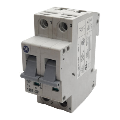Used Allen Bradley 1492-SP2D060 Circuit Breaker, 2-Pole, 6A 415VAC, DIN Rail