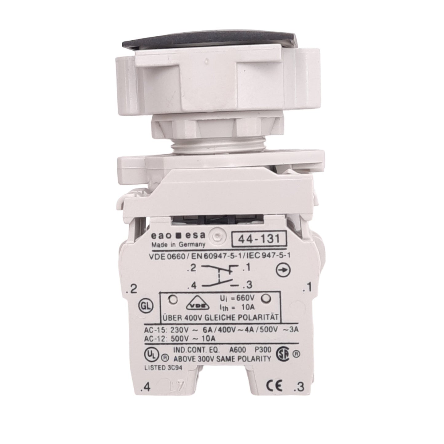 New – Open box EAO 44-747.65 Green Illuminated Maintained Pushbutton, 22mm, 1NO 1NC, 24V Lamp