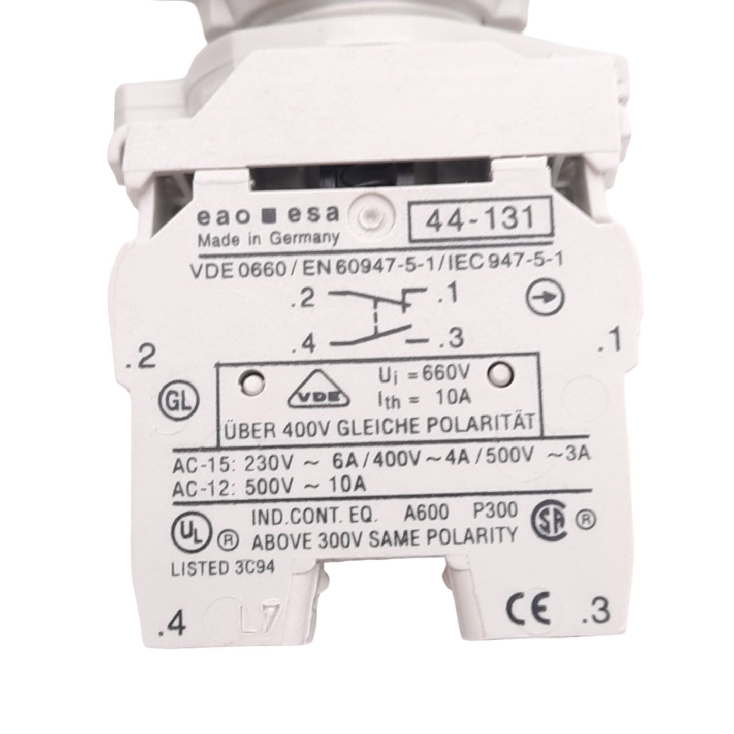 New – Open box EAO 44-747.65 Green Illuminated Maintained Pushbutton, 22mm, 1NO 1NC, 24V Lamp