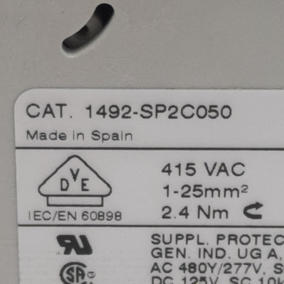 Used Allen Bradley 1492-SP2C050 Circuit Breaker, 2-Pole, 5A 415VAC, DIN Rail