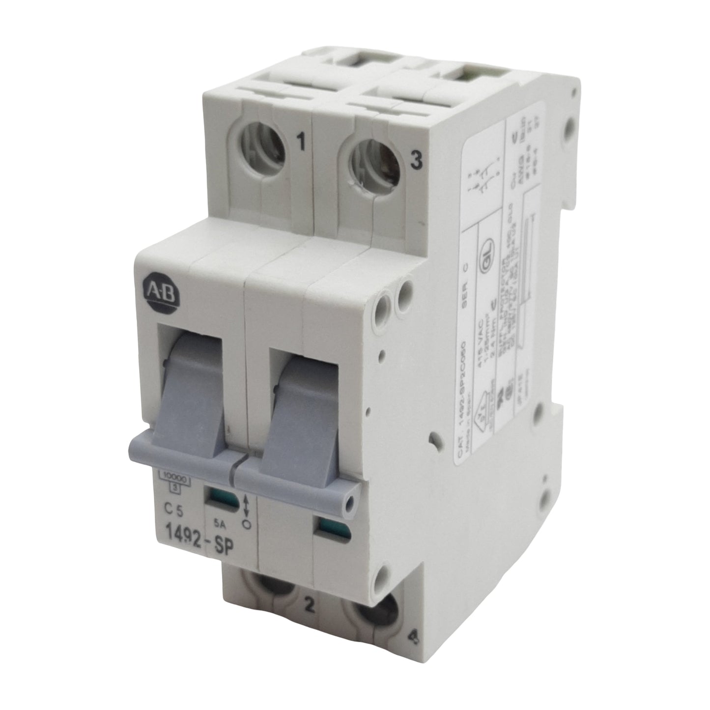 Used Allen Bradley 1492-SP2C050 Circuit Breaker, 2-Pole, 5A 415VAC, DIN Rail