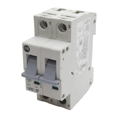 Used Allen Bradley 1492-SP2C050 Circuit Breaker, 2-Pole, 5A 415VAC, DIN Rail